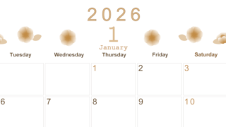 2026年1月横型レトロな月曜始まり 花イラストのかわいいA4無料セピア調カレンダー(2026-00630101)