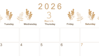 2026年3月横型レトロな月曜始まり フラワーイラストのかわいいA4無料セピア調カレンダー(2026-00630301)