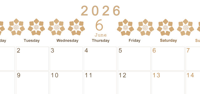 2026年6月横型レトロな月曜始まり あじさいイラストのかわいいA4無料セピア調カレンダー(2026-00630601)