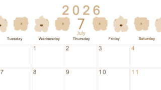 2026年7月横型レトロな月曜始まり 花のイラストがかわいいA4無料セピア調カレンダー(2026-00630701)