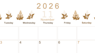 2026年11月横型レトロな月曜始まり 花イラストのかわいいA4無料セピア調カレンダー(2026-00631101)