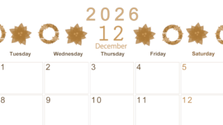 2026年12月横型レトロな月曜始まり ポインセチアがかわいいイラストA4無料セピア調カレンダー(2026-00631201)