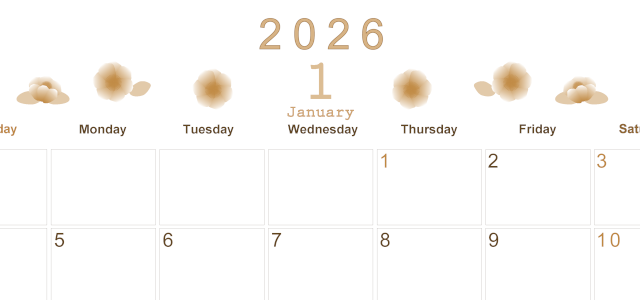 2026年1月横型レトロな日曜始まり 季節の花イラストのかわいいA4無料セピア調カレンダー(2026-00630100)