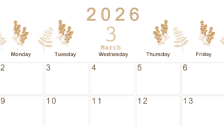 2026年3月横型レトロな日曜始まり フラワーイラストのかわいいA4無料セピア調カレンダー(2026-00630300)