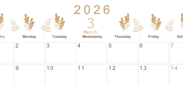 2026年3月横型レトロな日曜始まり フラワーイラストのかわいいA4無料セピア調カレンダー(2026-00630300)