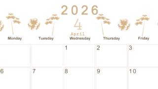 2026年4月横型レトロな日曜始まり 牡丹桜イラストのかわいいA4無料セピア調カレンダー(2026-00630400)