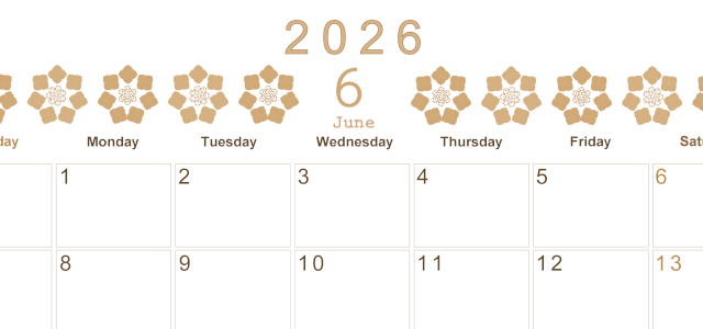 2026年6月横型レトロな日曜始まり あじさいイラストのかわいいA4無料セピア調カレンダー(2026-00630600)