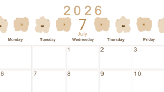 2026年7月横型レトロな日曜始まり 花のイラストがかわいいA4無料セピア調カレンダー(2026-00630700)