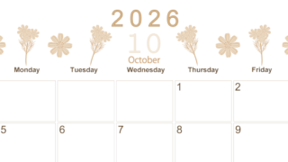 2026年10月横型レトロな日曜始まり 花イラストのかわいいA4無料セピア調カレンダー(2026-00631000)