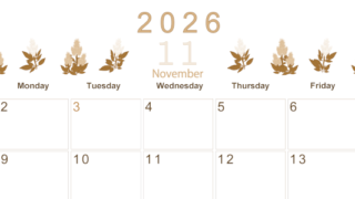 2026年11月横型レトロな日曜始まり 花イラストのかわいいA4無料セピア調カレンダー(2026-00631100)