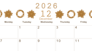 2026年12月横型レトロな日曜始まり ポインセチアがかわいいイラストA4無料セピア調カレンダー(2026-00631200)