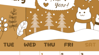 2026年1月縦型レトロな月曜始まり ポップな雪イラストのかわいいA4無料セピア調カレンダー(2026-00640111)