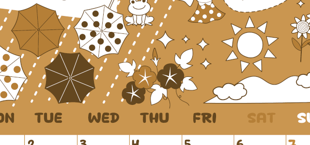 2026年6月縦型レトロな月曜始まり 季節イラストのかわいいA4無料セピア調カレンダー(2026-00640611)