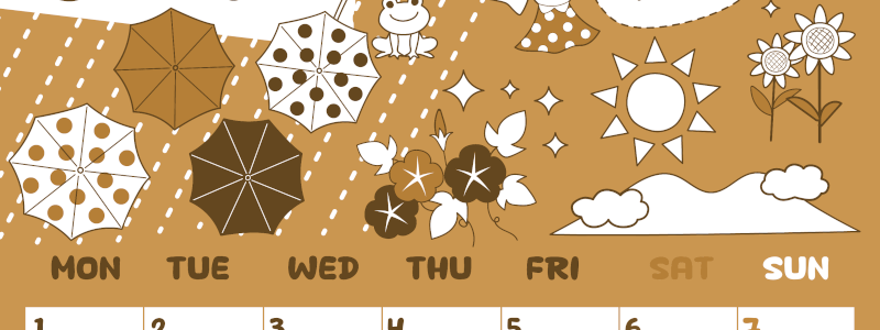 2026年6月縦型レトロな月曜始まり 季節イラストのかわいいA4無料セピア調カレンダー(2026-00640611)