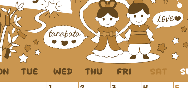 2026年7月縦型レトロな月曜始まり ポップなイラストがかわいいA4無料セピア調カレンダー(2026-00640711)