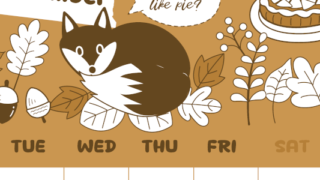 2026年11月縦型レトロな月曜始まり アップルパイのイラストがかわいいA4無料セピア調カレンダー(2026-00641111)