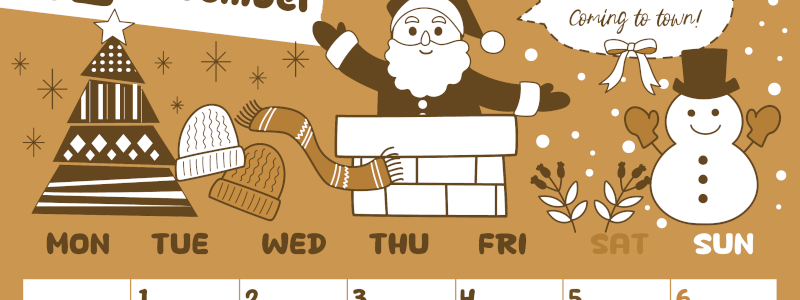 2026年12月縦型レトロな月曜始まり サンタのイラストがかわいいA4無料セピア調カレンダー(2026-00641211)