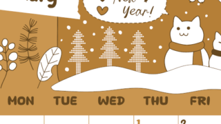 2026年1月縦型レトロな日曜始まり ポップな猫イラストのかわいいA4無料セピア調カレンダー(2026-00640110)