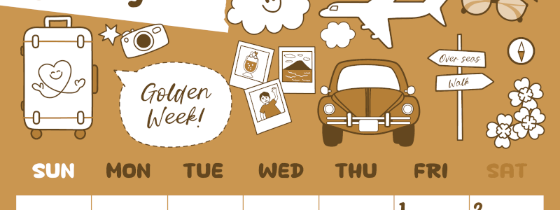 2026年5月縦型レトロな日曜始まり GWイラストのかわいいA4無料セピア調カレンダー(2026-00640510)