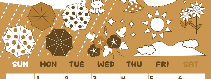 2026年6月縦型レトロな日曜始まり 季節イラストのかわいいA4無料セピア調カレンダー(2026-00640610)