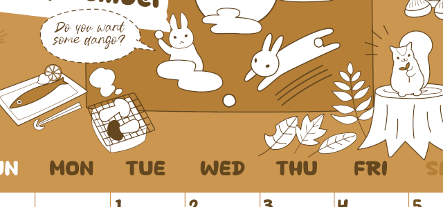 2026年9月縦型レトロな日曜始まり 森の動物イラストがかわいいA4無料セピア調カレンダー(2026-00640910)