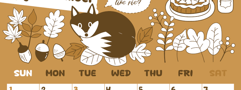 2026年11月縦型レトロな日曜始まり アップルパイのイラストがかわいいA4無料セピア調カレンダー(2026-00641110)