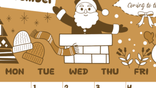 2026年12月縦型レトロな日曜始まり サンタのイラストがかわいいA4無料セピア調カレンダー(2026-00641210)