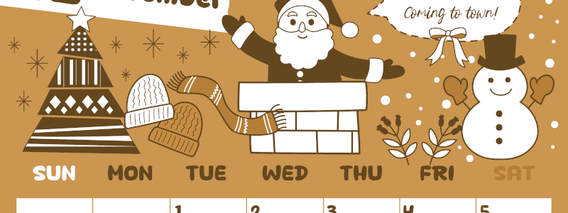 2026年12月縦型レトロな日曜始まり サンタのイラストがかわいいA4無料セピア調カレンダー(2026-00641210)