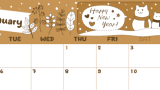 2026年1月横型レトロな月曜始まり 雪と猫イラストのかわいいA4無料セピア調カレンダー(2026-00640101)