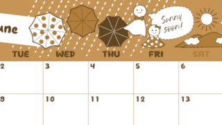 2026年6月横型レトロな月曜始まり 季節イラストのかわいいA4無料セピア調カレンダー(2026-00640601)