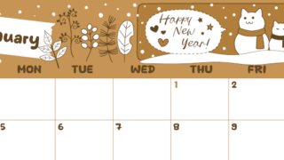2026年1月横型レトロな日曜始まり 雪だるま猫イラストのかわいいA4無料セピア調カレンダー(2026-00640100)