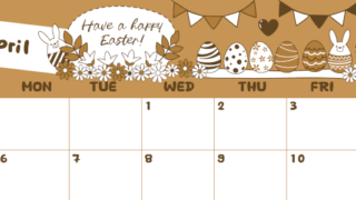 2026年4月横型レトロな日曜始まり イースターエッグイラストのかわいいA4無料セピア調カレンダー(2026-00640400)