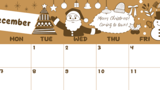 2026年12月横型レトロな日曜始まり サンタのイラストがかわいいA4無料セピア調カレンダー(2026-00641200)