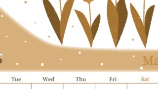 2026年3月縦型レトロな月曜始まり チューリップイラストのおしゃれA4無料セピア調カレンダー(2026-00650311)