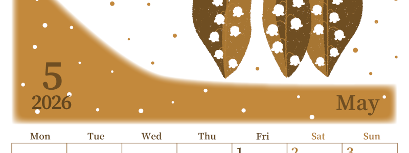 2026年5月縦型レトロな月曜始まり 草花イラストのおしゃれA4無料セピア調カレンダー(2026-00650511)