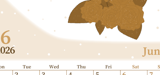 2026年6月縦型レトロな月曜始まり 薔薇イラストのおしゃれA4無料セピア調カレンダー(2026-00650611)