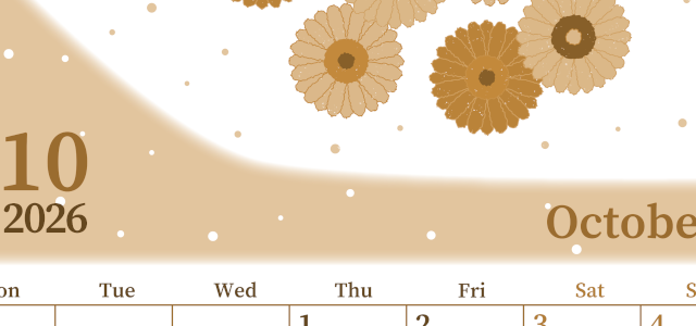 2026年10月縦型レトロな月曜始まり ダリアの花イラストのおしゃれA4無料セピア調カレンダー(2026-00651011)