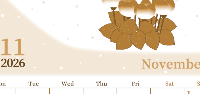 2026年11月縦型レトロな月曜始まり シクラメンがおしゃれなイラストA4無料セピア調カレンダー(2026-00651111)