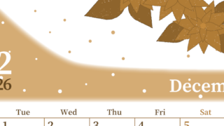 2026年12月縦型レトロな月曜始まり ポインセチアがおしゃれなイラストA4無料セピア調カレンダー(2026-00651211)