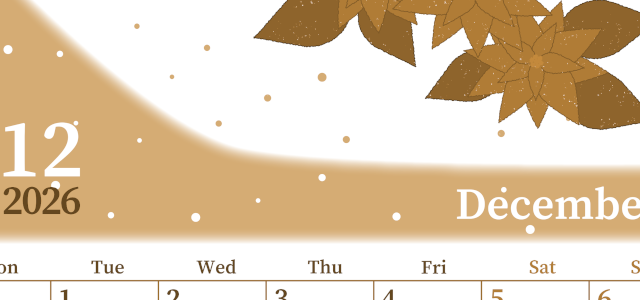 2026年12月縦型レトロな月曜始まり ポインセチアがおしゃれなイラストA4無料セピア調カレンダー(2026-00651211)