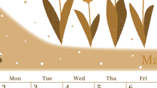 2026年3月縦型レトロな日曜始まり チューリップイラストのおしゃれA4無料セピア調カレンダー(2026-00650310)