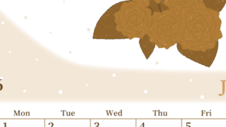 2026年6月縦型レトロな日曜始まり 薔薇イラストのおしゃれA4無料セピア調カレンダー(2026-00650610)