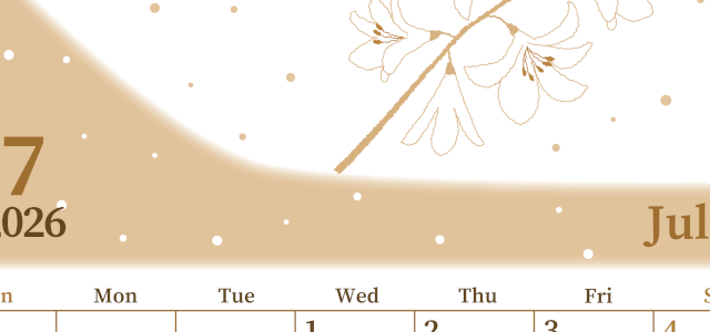 2026年7月縦型レトロな日曜始まり 白ユリのイラストがおしゃれなA4無料セピア調カレンダー(2026-00650710)