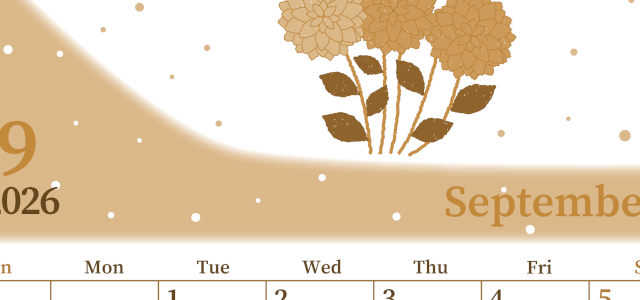 2026年9月縦型レトロな日曜始まり マリーゴールドがおしゃれなイラストA4無料セピア調カレンダー(2026-00650910)