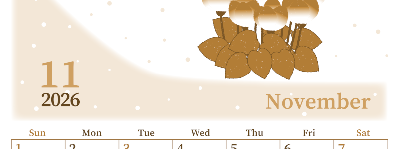 2026年11月縦型レトロな日曜始まり シクラメンがおしゃれなイラストA4無料セピア調カレンダー(2026-00651110)