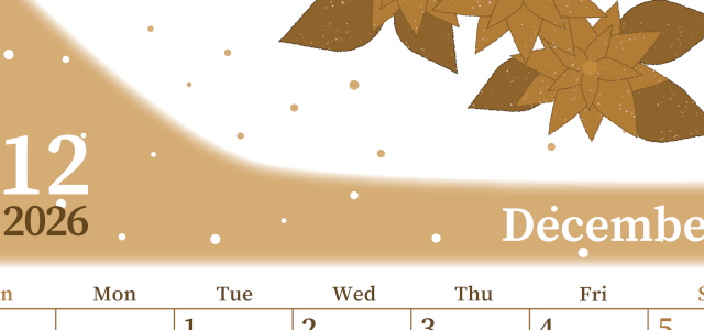 2026年12月縦型レトロな日曜始まり ポインセチアがおしゃれなイラストA4無料セピア調カレンダー(2026-00651210)