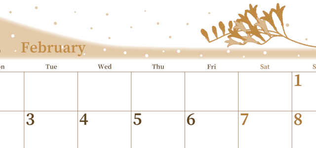 2026年2月横型レトロな月曜始まり 花がおしゃれなイラストA4無料セピア調カレンダー(2026-00650201)