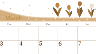 2026年3月横型レトロな月曜始まり チューリップイラストのおしゃれA4無料セピア調カレンダー(2026-00650301)