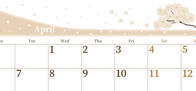 2026年4月横型レトロな月曜始まり 春のイラストのおしゃれA4無料セピア調カレンダー(2026-00650401)