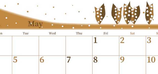 2026年5月横型レトロな月曜始まり 草花イラストのおしゃれA4無料セピア調カレンダー(2026-00650501)
